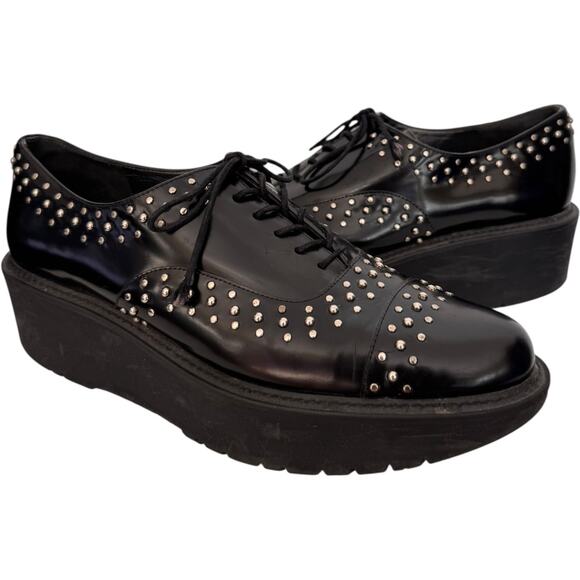 Stuart Weitzman Black Studded Patent Leather Platform Oxfords SW 88216 size 9 - Picture 2 of 16
